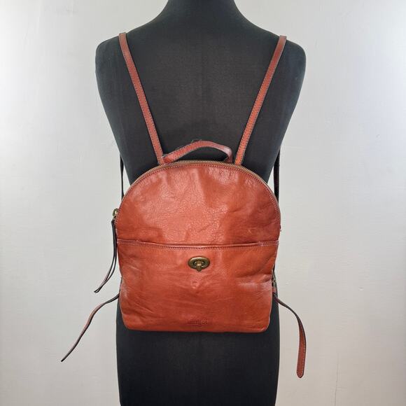 Margot New York Camille Backpack Bag Brown Tan Leather Turnlock Adjustable FLAW main image 5
